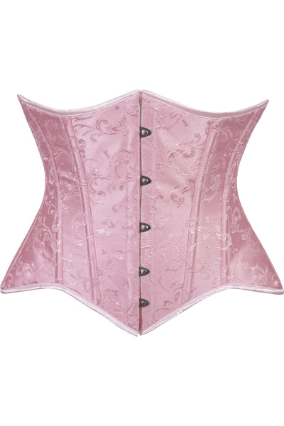 Lavish Lt Pink Brocade Waist Cincher Under Bust Corset w/Front Busk Closure