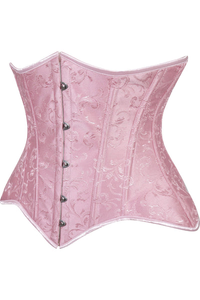 Lavish Lt Pink Brocade Waist Cincher Under Bust Corset w/Front Busk Closure