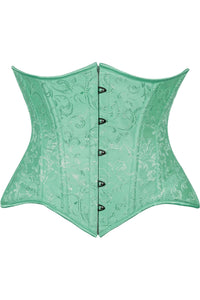 Lavish Mint Green Brocade Waist Cincher Under Bust Corset w/Front Busk Closure