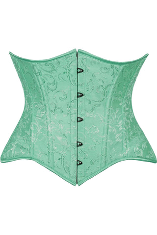 Lavish Mint Green Brocade Waist Cincher Under Bust Corset w/Front Busk Closure