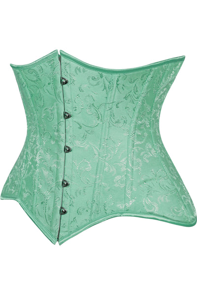 Lavish Mint Green Brocade Waist Cincher Under Bust Corset w/Front Busk Closure