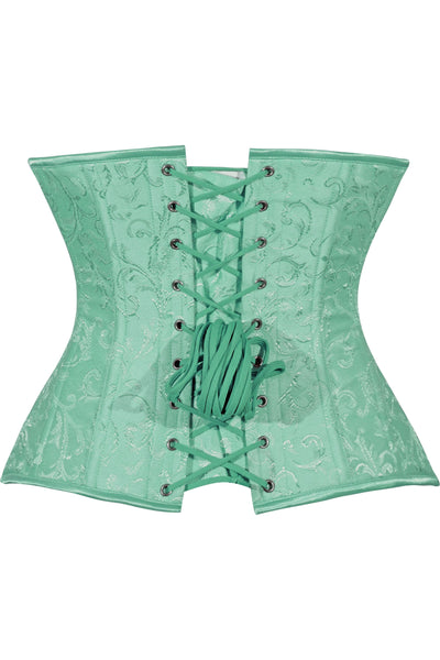 Lavish Mint Green Brocade Waist Cincher Under Bust Corset w/Front Busk Closure