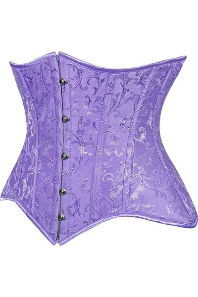 Lavish Lt Purple Brocade Waist Cincher Under Bust Corset w/Front Busk Closure
