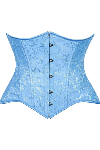 Lavish Lt Blue Brocade Waist Cincher Under Bust Corset w/Front Busk Closure