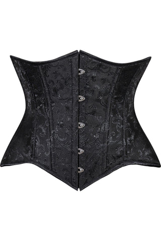 Lavish Black Brocade Waist Cincher Under Bust Corset w/Front Busk Closure