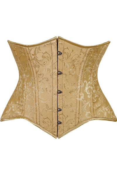 Lavish Gold Brocade Waist Cincher Under Bust Corset w/Front Busk Closure