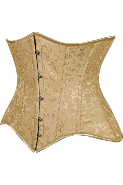 Lavish Gold Brocade Waist Cincher Under Bust Corset w/Front Busk Closure