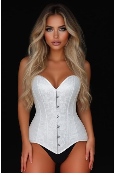 Lavish White Lace Overbust Corset Sweetheart Neckline Busk Closure