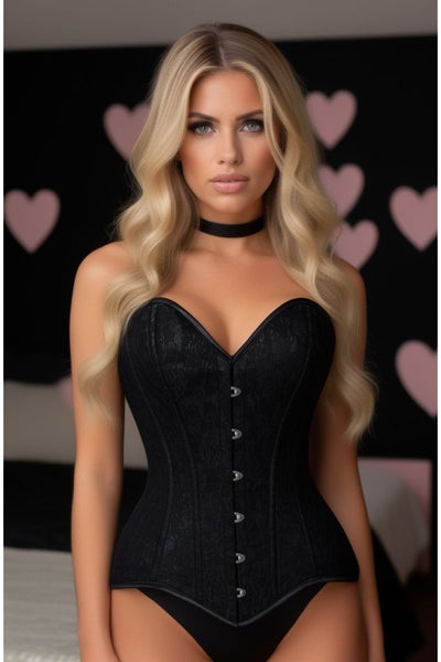 Lavish Black Lace Overbust Corset Sweetheart Neckline Busk Closure