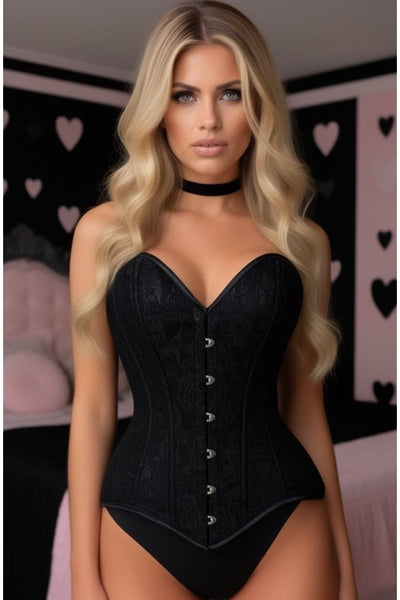 Lavish Black Lace Overbust Corset Sweetheart Neckline Busk Closure