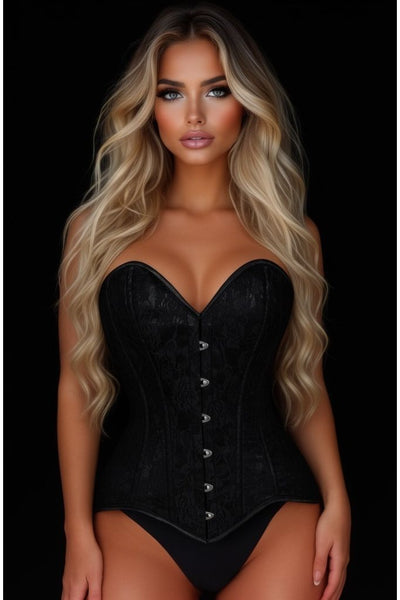 Lavish Black Lace Overbust Corset Sweetheart Neckline Busk Closure