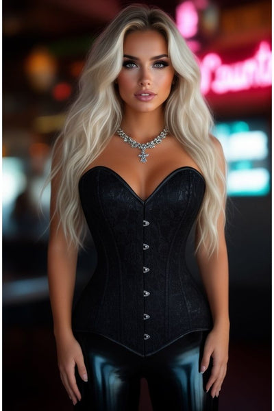 Lavish Black Lace Overbust Corset Sweetheart Neckline Busk Closure