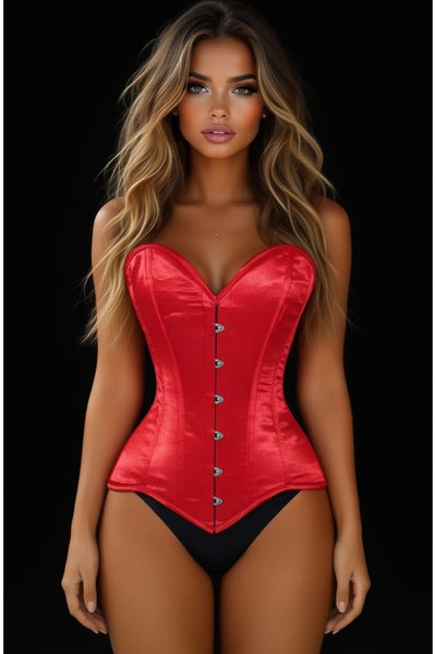 Lavish Red Satin Overbust Corset Sweetheart Neckline Busk Closure