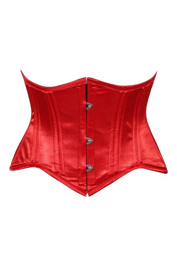 Lavish Red Satin Mini Cincher Underbust Corset Waist Cincher Busk Closure