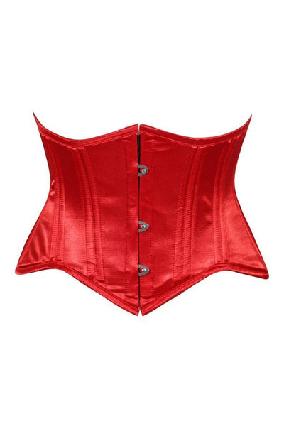 Lavish Red Satin Mini Cincher Underbust Corset Waist Cincher Busk Closure