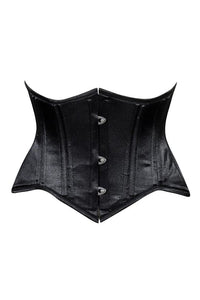 Lavish Black Satin Mini Cincher Underbust Corset Waist Cincher Busk Closure