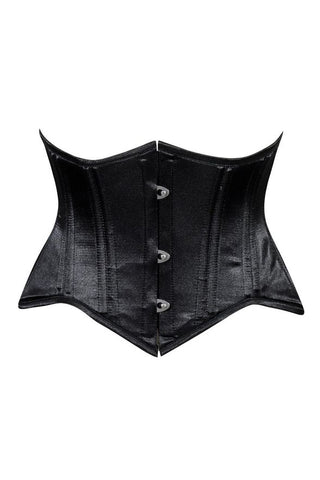 Lavish Black Satin Mini Cincher Underbust Corset Waist Cincher Busk Closure