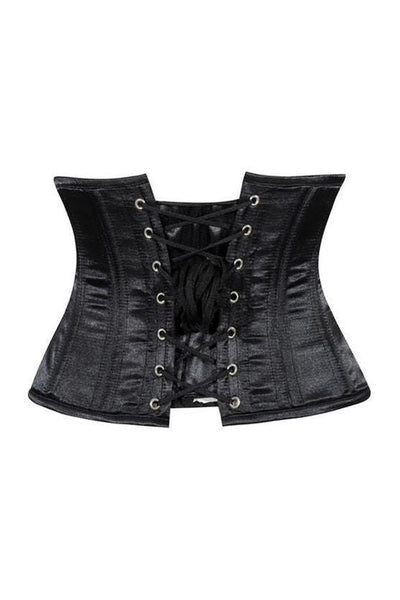 Lavish Black Satin Mini Cincher Underbust Corset Waist Cincher Busk Closure