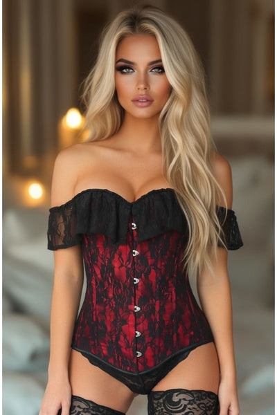 Lavish Red Lace Off-The-Shoulder Corset