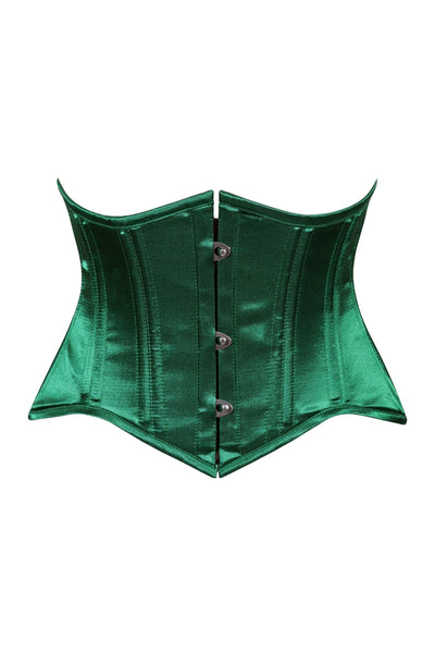 Lavish Dark Green Satin Mini Cincher Underbust Corset Waist Cincher Busk Closure