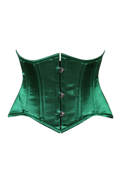 Lavish Dark Green Satin Mini Cincher Underbust Corset Waist Cincher Busk Closure