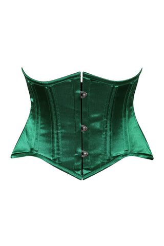 Lavish Dark Green Satin Mini Cincher Underbust Corset Waist Cincher Busk Closure