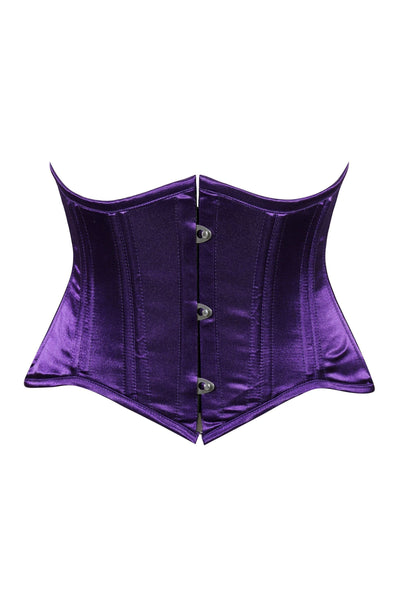 Lavish Dark Purple Satin Mini Cincher Underbust Corset Waist Cincher Busk Closure
