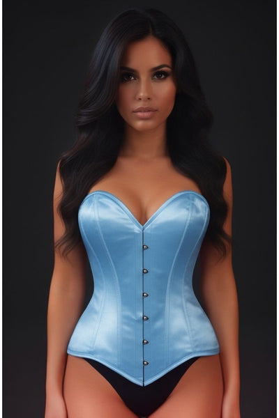Lavish Lt Blue Satin Overbust Corset Sweetheart Neckline Busk Closure