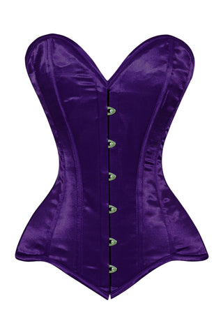 Lavish Dark Purple Satin Overbust Corset Sweetheart Neckline Busk Closure