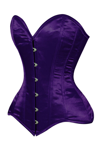 Lavish Dark Purple Satin Overbust Corset Sweetheart Neckline Busk Closure