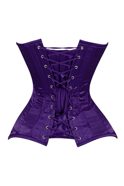 Lavish Dark Purple Satin Overbust Corset Sweetheart Neckline Busk Closure