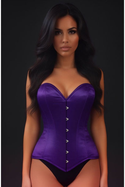Lavish Dark Purple Satin Overbust Corset Sweetheart Neckline Busk Closure