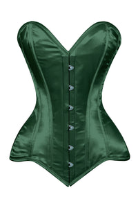 Lavish Dark Green Satin Overbust Corset Sweetheart Neckline Busk Closure