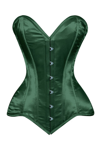 Lavish Dark Green Satin Overbust Corset Sweetheart Neckline Busk Closure