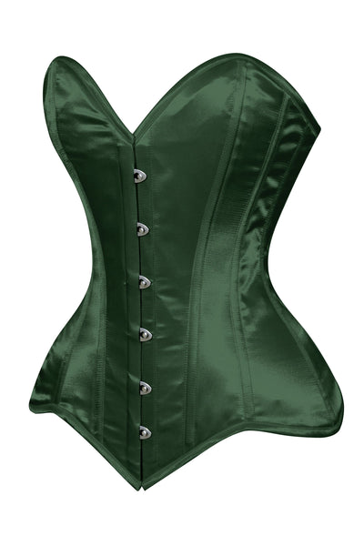 Lavish Dark Green Satin Overbust Corset Sweetheart Neckline Busk Closure