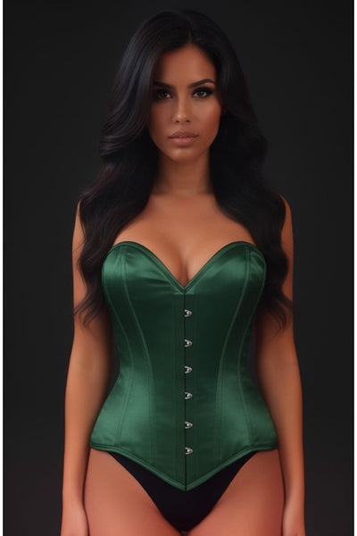Lavish Dark Green Satin Overbust Corset Sweetheart Neckline Busk Closure