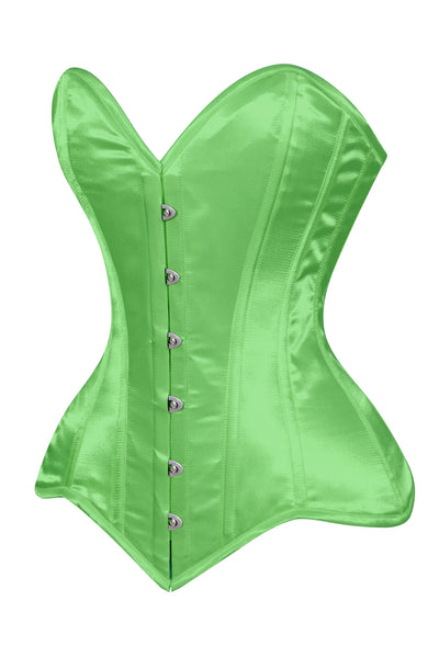Lavish Green Satin Overbust Corset Sweetheart Neckline Busk Closure