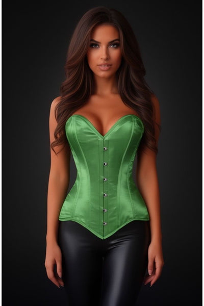 Lavish Green Satin Overbust Corset Sweetheart Neckline Busk Closure