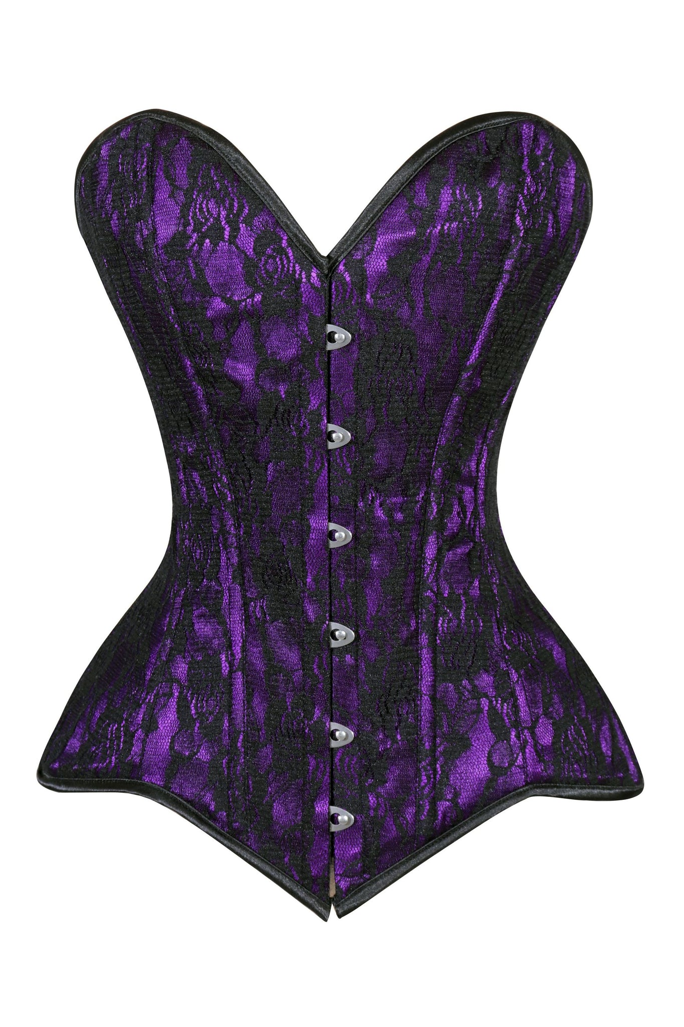 Lavish Purple/Black Lace Overbust Corset Sweetheart Neckline Busk Closure