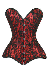 Lavish Red/Black Lace Overbust Corset Sweetheart Neckline Busk Closure