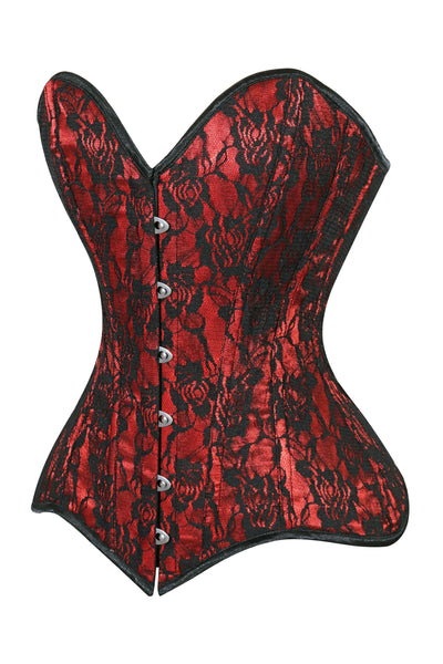 Lavish Red/Black Lace Overbust Corset Sweetheart Neckline Busk Closure