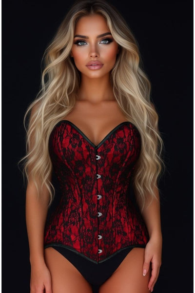 Lavish Red/Black Lace Overbust Corset Sweetheart Neckline Busk Closure