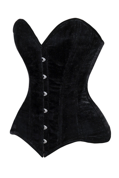 Lavish Black Velvet Overbust Corset Sweetheart Neckline Busk Closure