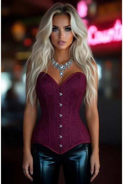 Lavish Dark Red Wine Lace Overbust Corset Sweetheart Neckline Busk Closure