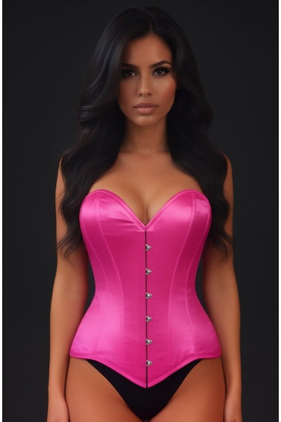 Lavish Hot Pink Satin Overbust Corset Sweetheart Neckline Busk Closure