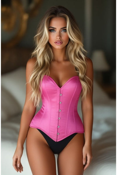 Lavish Hot Pink Satin Overbust Corset Sweetheart Neckline Busk Closure