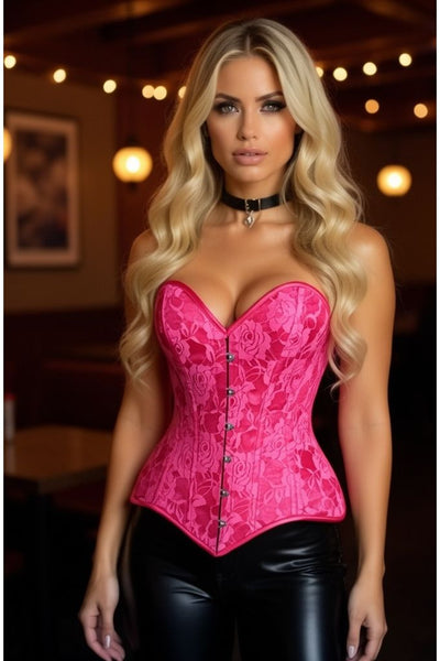 Lavish Fuchsia Lace Overbust Corset Sweetheart Neckline Busk Closure