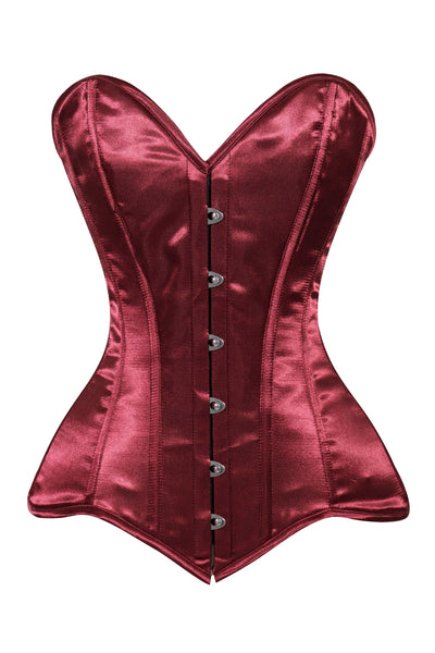 Lavish Dark Red Wine Satin Overbust Corset Sweetheart Neckline Busk Closure