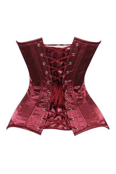 Lavish Dark Red Wine Satin Overbust Corset Sweetheart Neckline Busk Closure