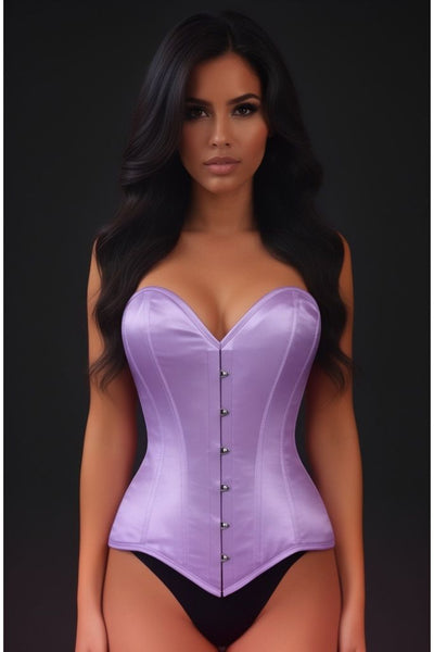 Lavish Lt Purple Satin Overbust Corset Sweetheart Neckline Busk Closure